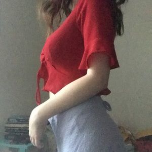Adjustable front tie red blouse!